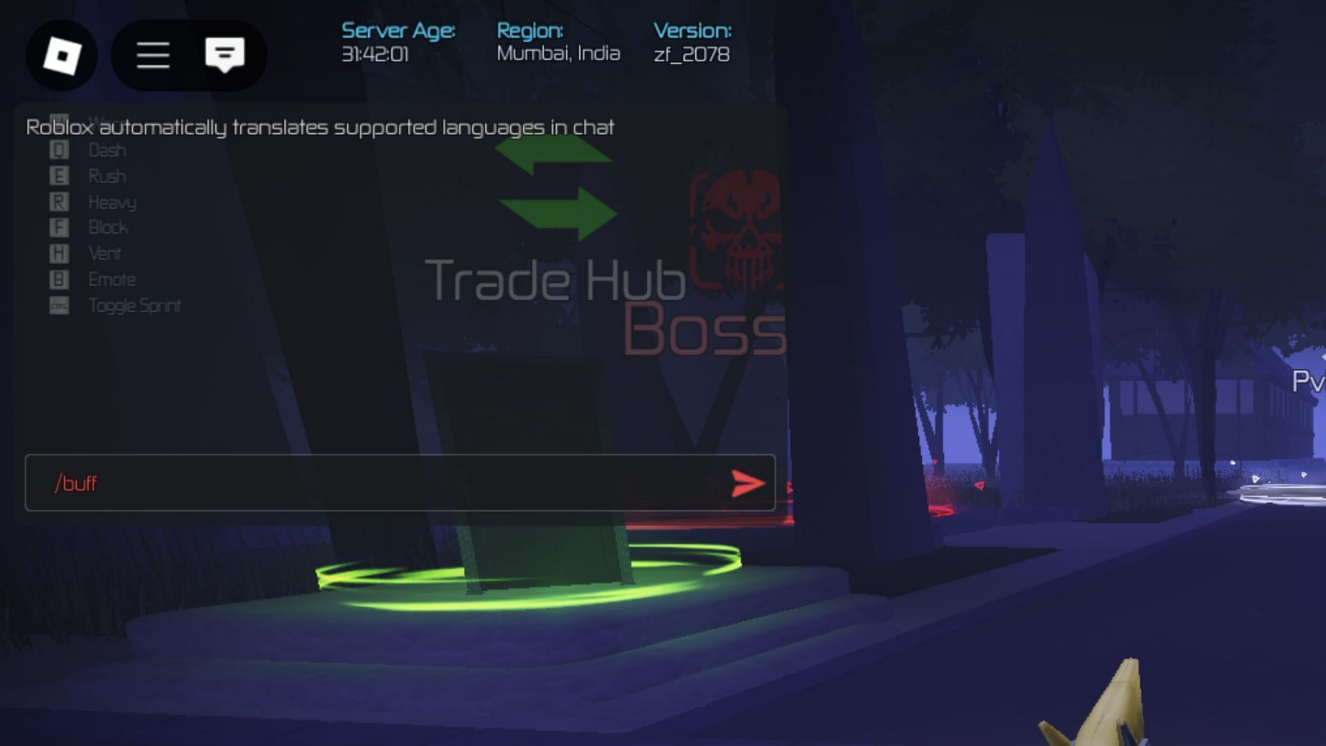 Use the chatbox to enter commands (Image via Roblox)