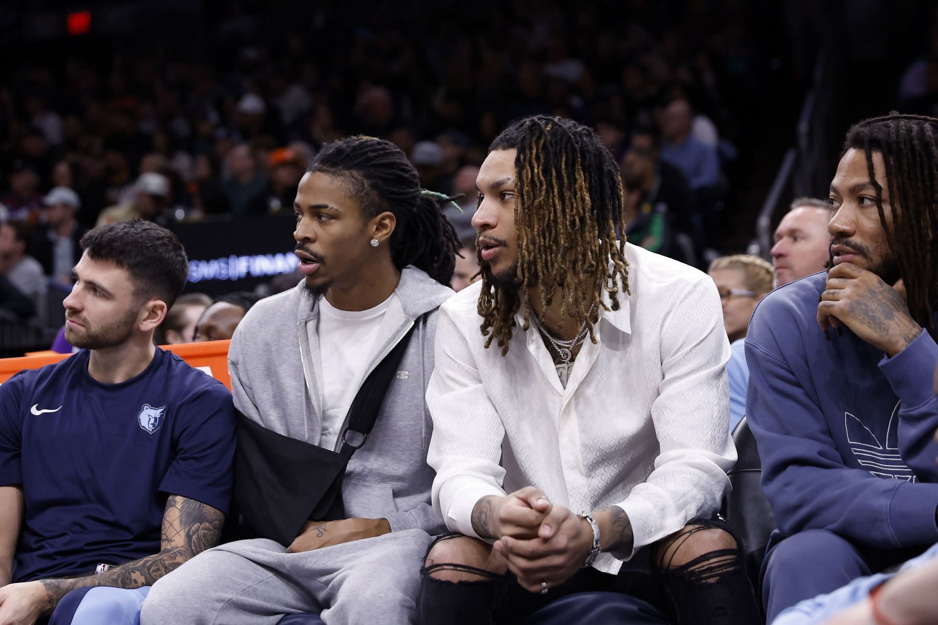 Ja Morant (second from left) and Derrick Rose (extreme right) have a good relationship. (Credits: Getty)