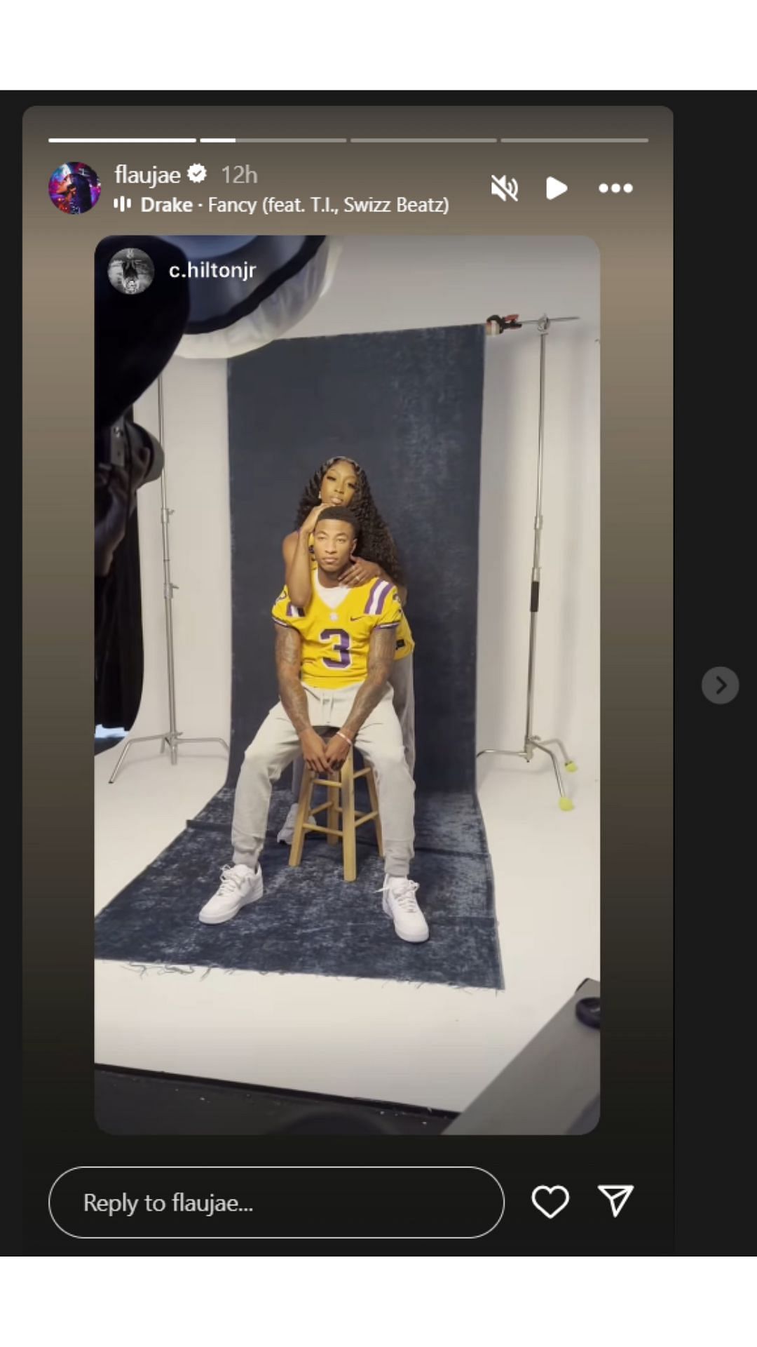 Flau&#039;Jae Johnson with boyfriend Chris Hilton during a photoshoot. IG image via @flau&#039;jae