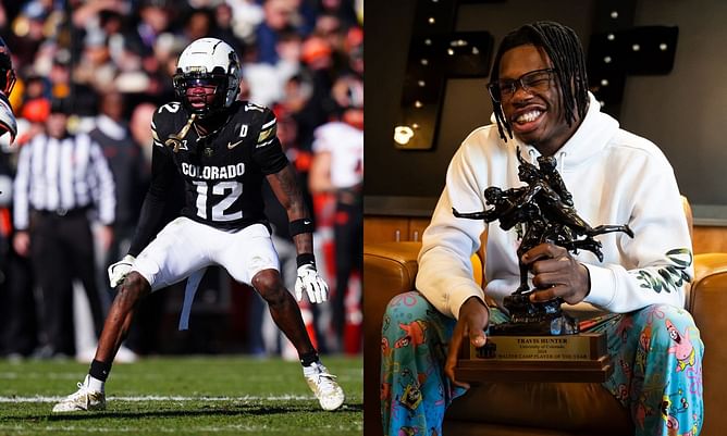 Heisman hopeful Travis Hunter captures warm moment of lifting Walter Camp Award after huge season