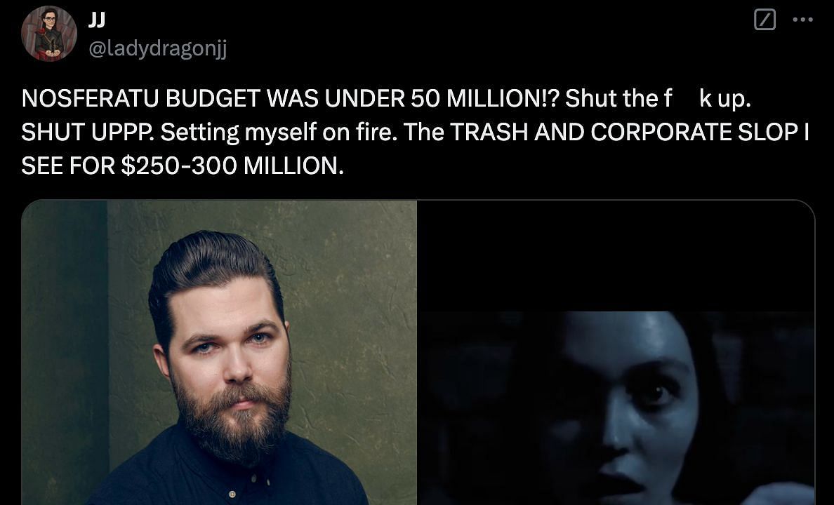 Netizens react to Nosferatu&#039;s reported budget (Image via X/@ladydragonjj)