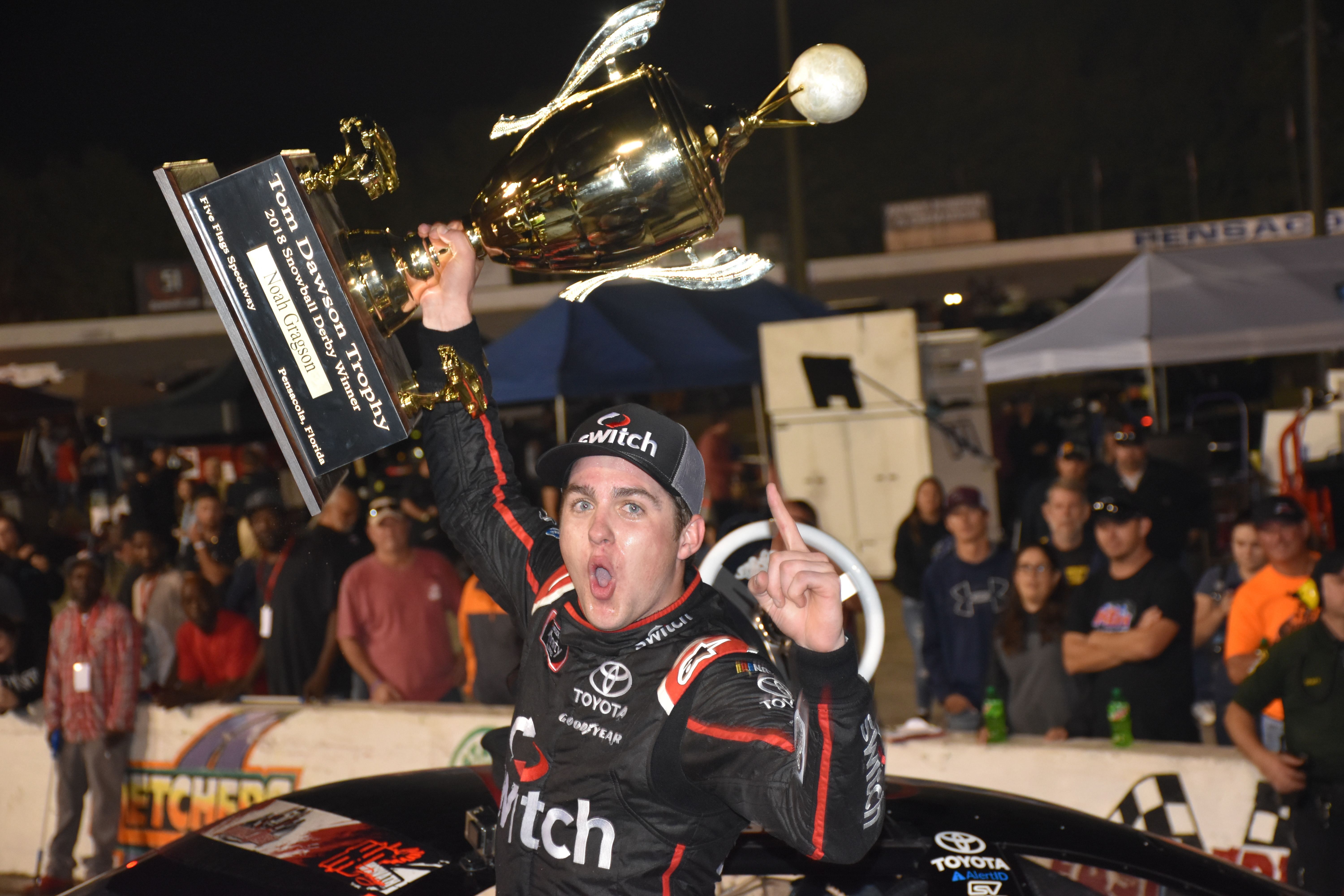 Noah Gragson celebrating his Snowball Derby win in 2018 - Source: Imagn