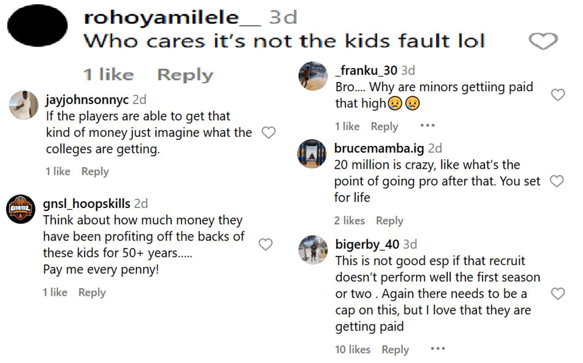 Fans react to NIL deals changing college sports recruitment (Source: Instagram/toprecruitzz)