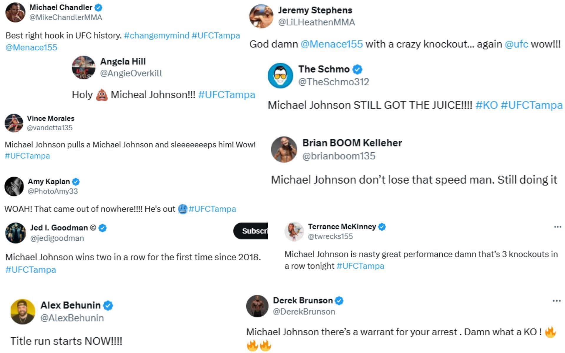 MMA world reacts to Michael Johnson&#039;s knockout victory at UFC Tampa