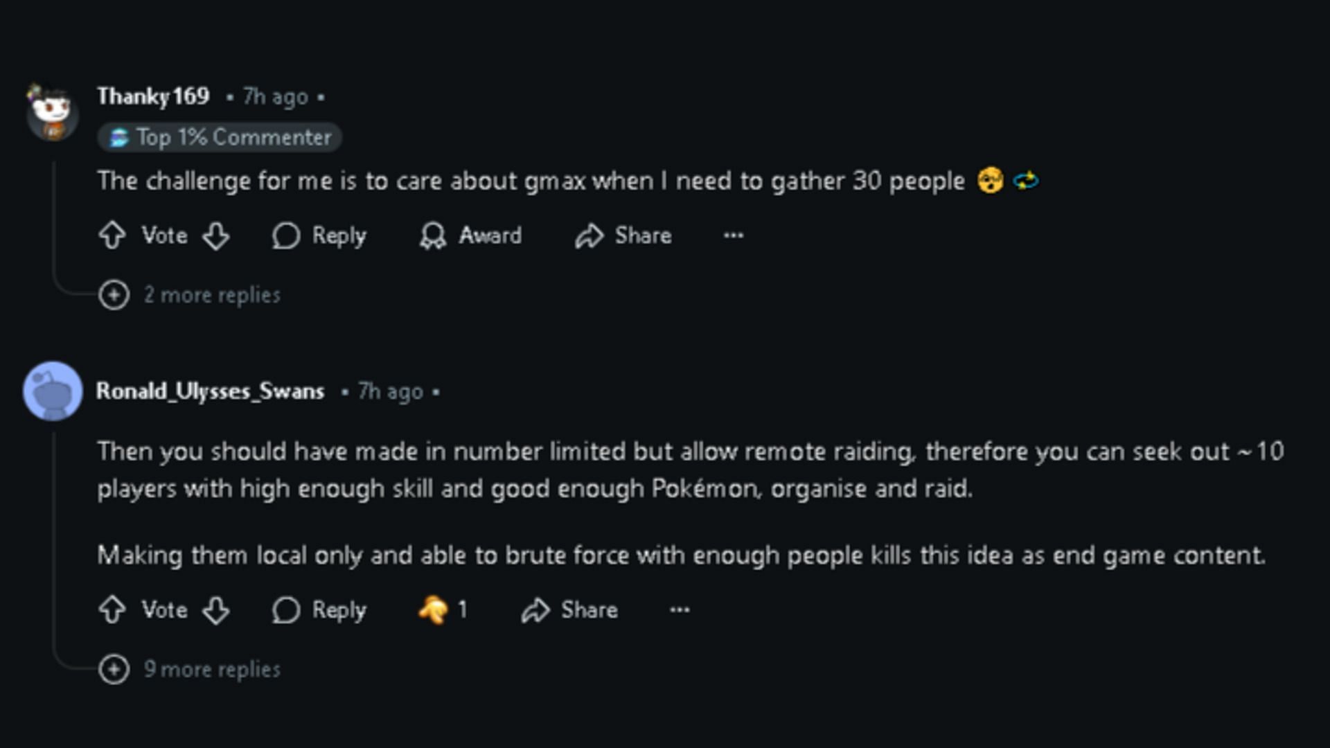 Many users on the subreddit comment on how the large lobby requirement and lack of remote access make G-Max Battles impossible for many users (Image via Reddit)