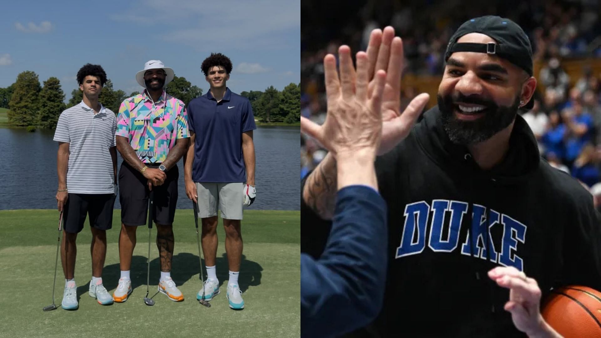 Former Duke and NBA player Carlos Boozer, Carlos Boozer poses for a photo with his sons Cayden and Cameron. Photo Credits: Imagn, Carlos Boozer