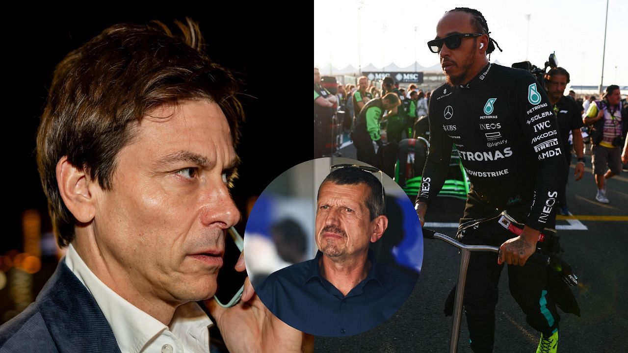 Mercedes&rsquo; Toto Wolff, Lewis Hamilton, Guenther Steiner (Image Source: Getty)