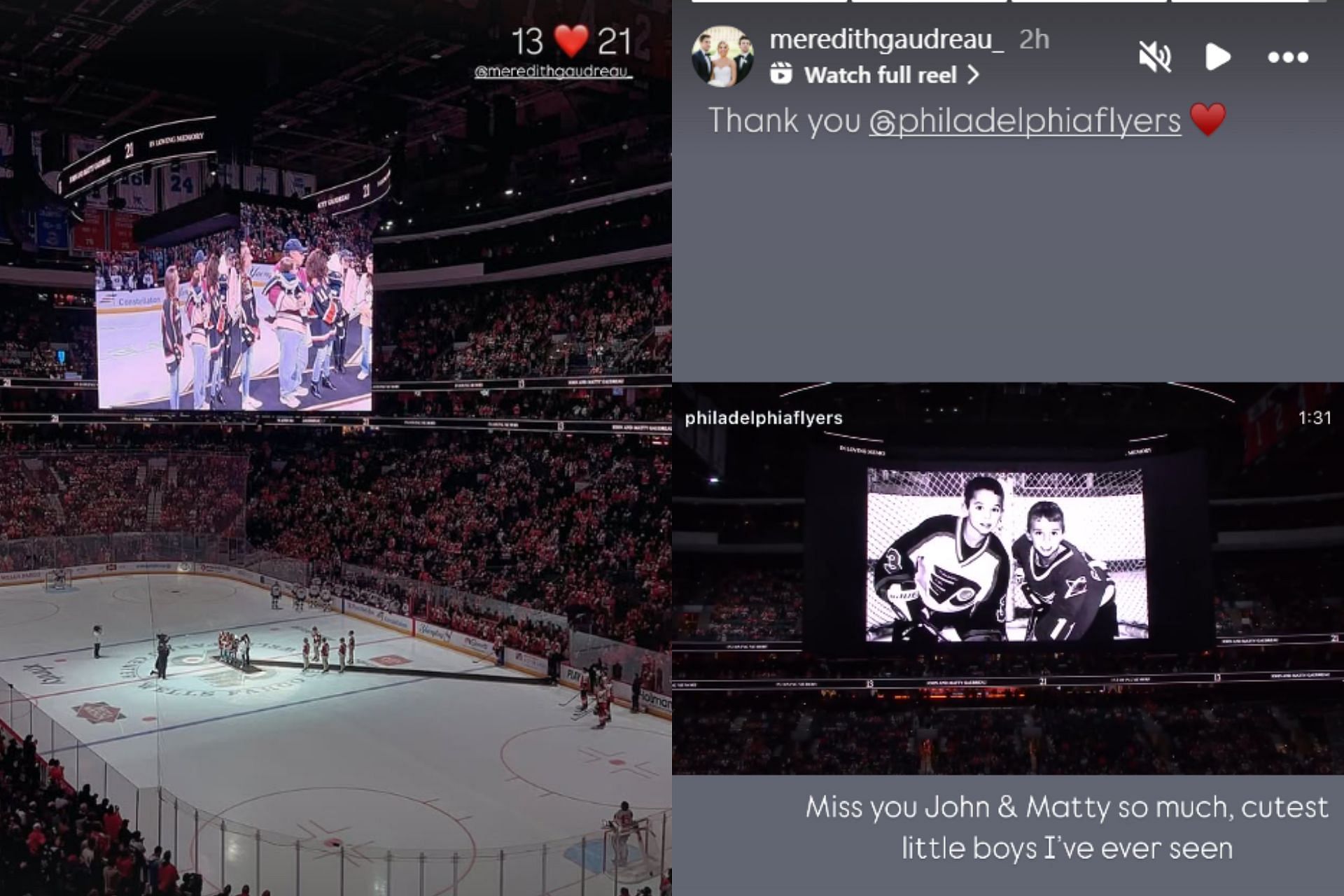 Meredith re-shared stories of tributes by the Philadelphia Flyers on her Instagram story (Credits: IG @meredithgaudreau_)