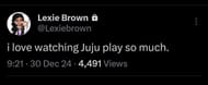 Lexie Brown's post on X about JuJu Watkins (Photo credits: @Lexiebrown on X)