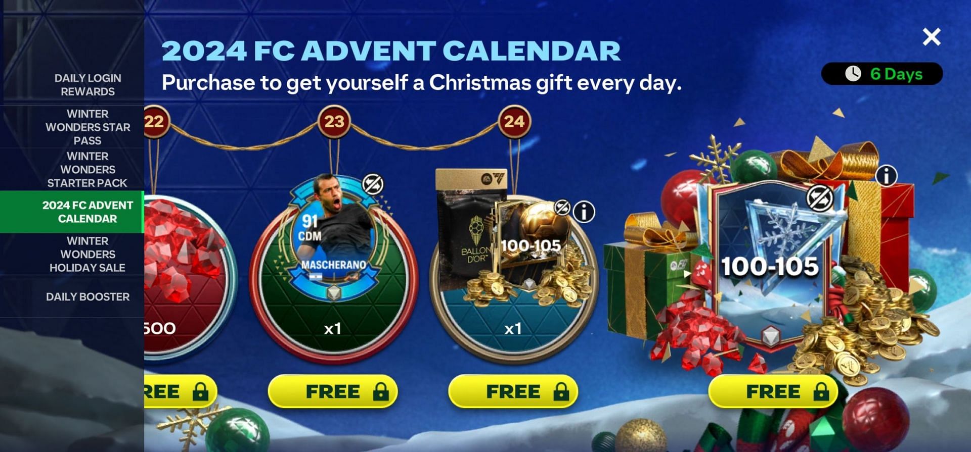 The final rewards in the 2024 FC Advent Calendar in EA FC Mobile (Image via EA Sports)