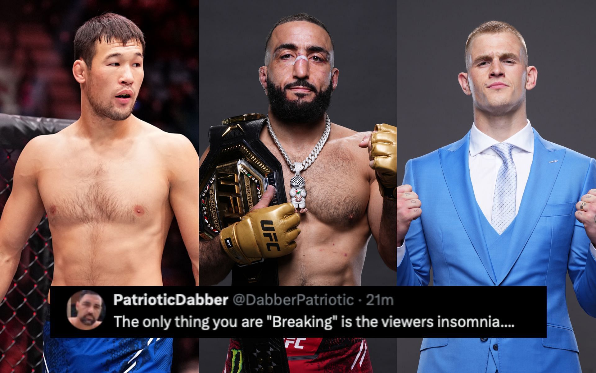 Fans react to Belal Muhammad (middle) for Shavkat Rakhmonov (left) and Ian Machado Garry (right) fight predictions. [Image courtesy: Getty Images] 