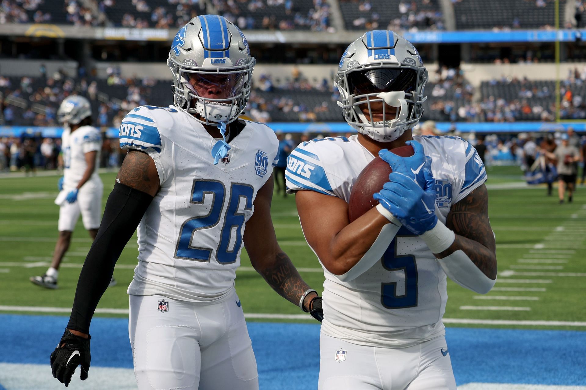 Jahmyr Gibbs, left, David Montgomery, right, during Detroit Lions v Los Angeles Chargers - Source: Getty