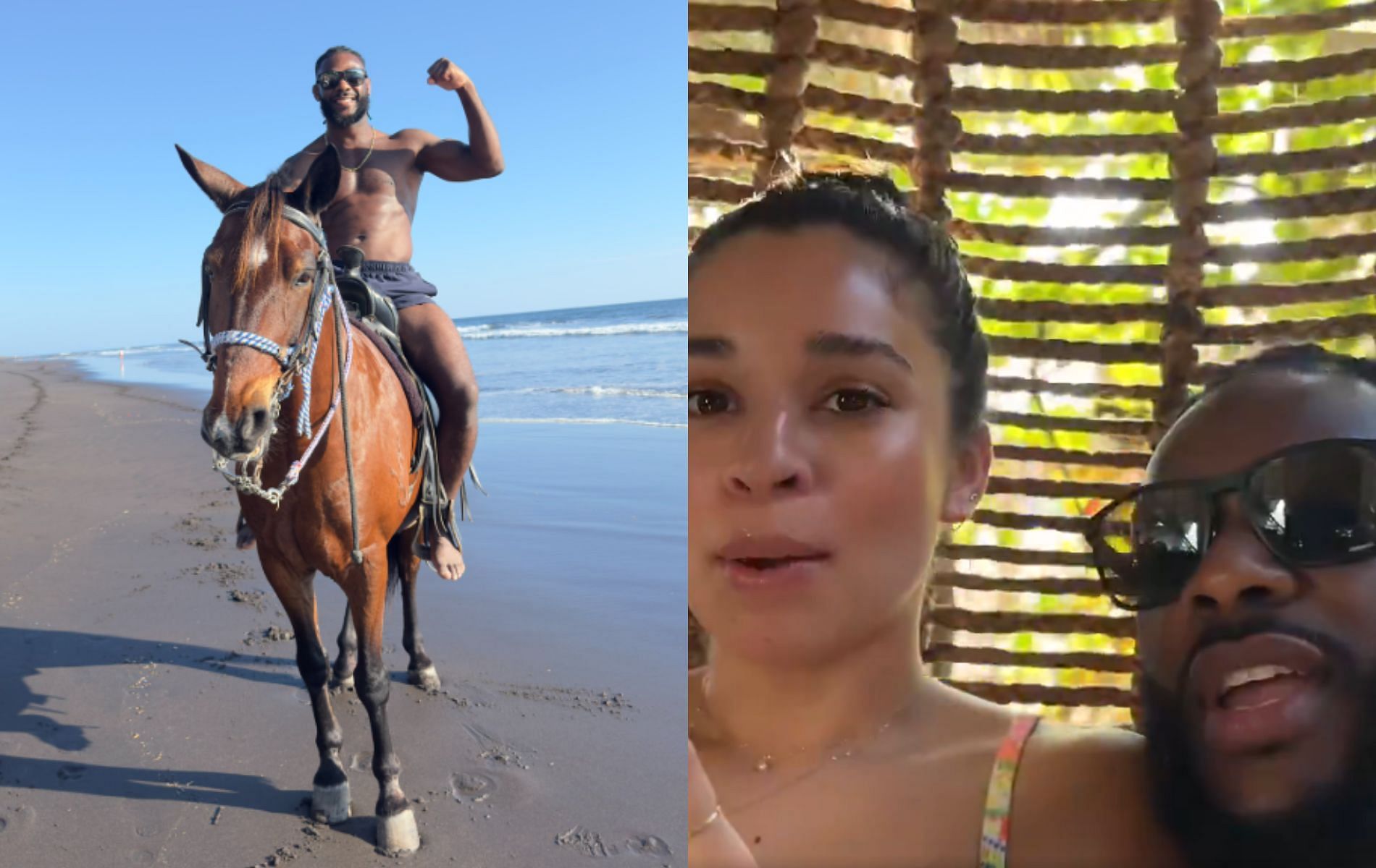 Photos of Aljamain Sterling enjoying his vacation in his X update. [Images courtesy: @funkmasterMMA on X]