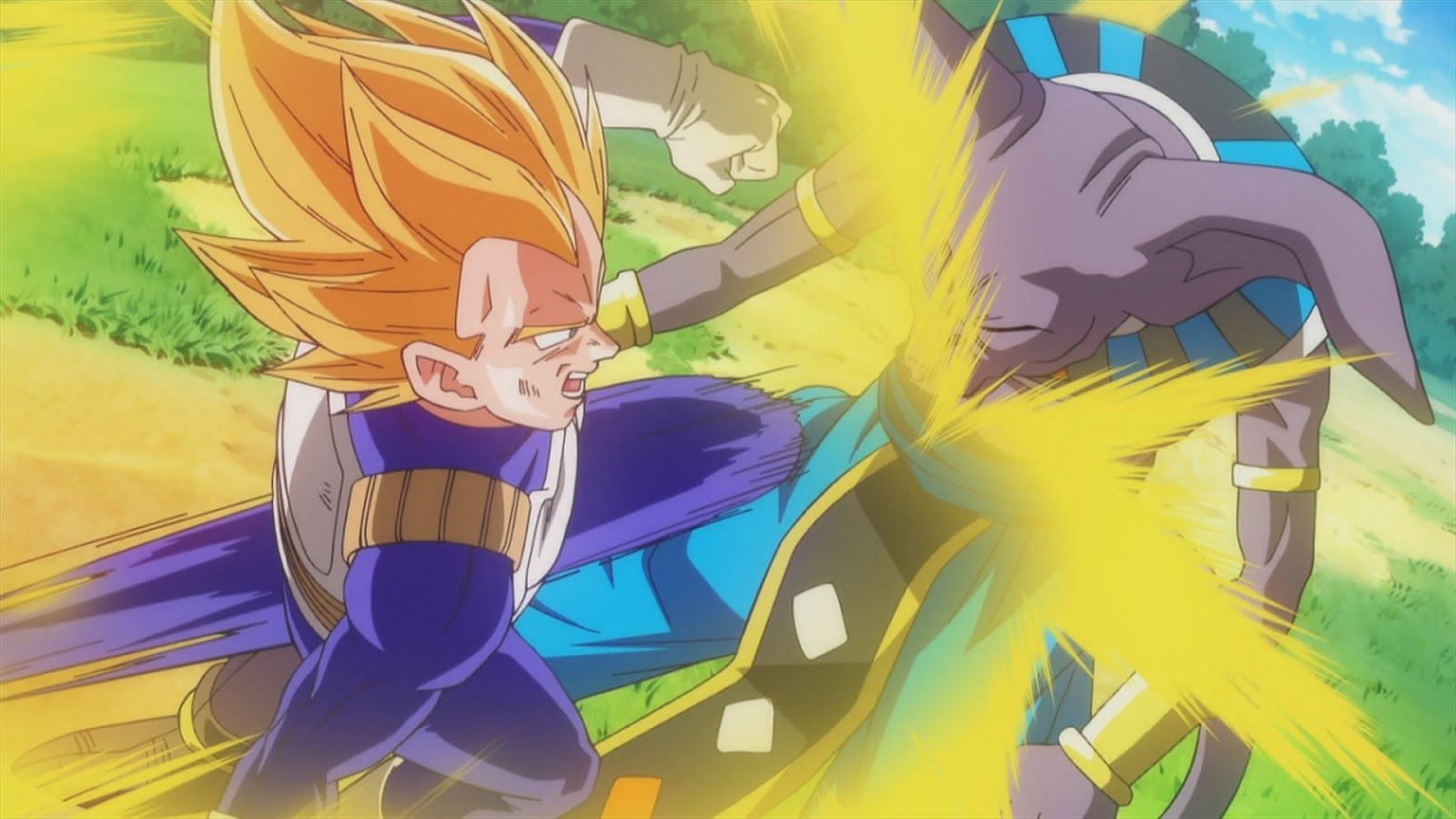 Vegeta fighting Beerus (Image via Toei Animation)