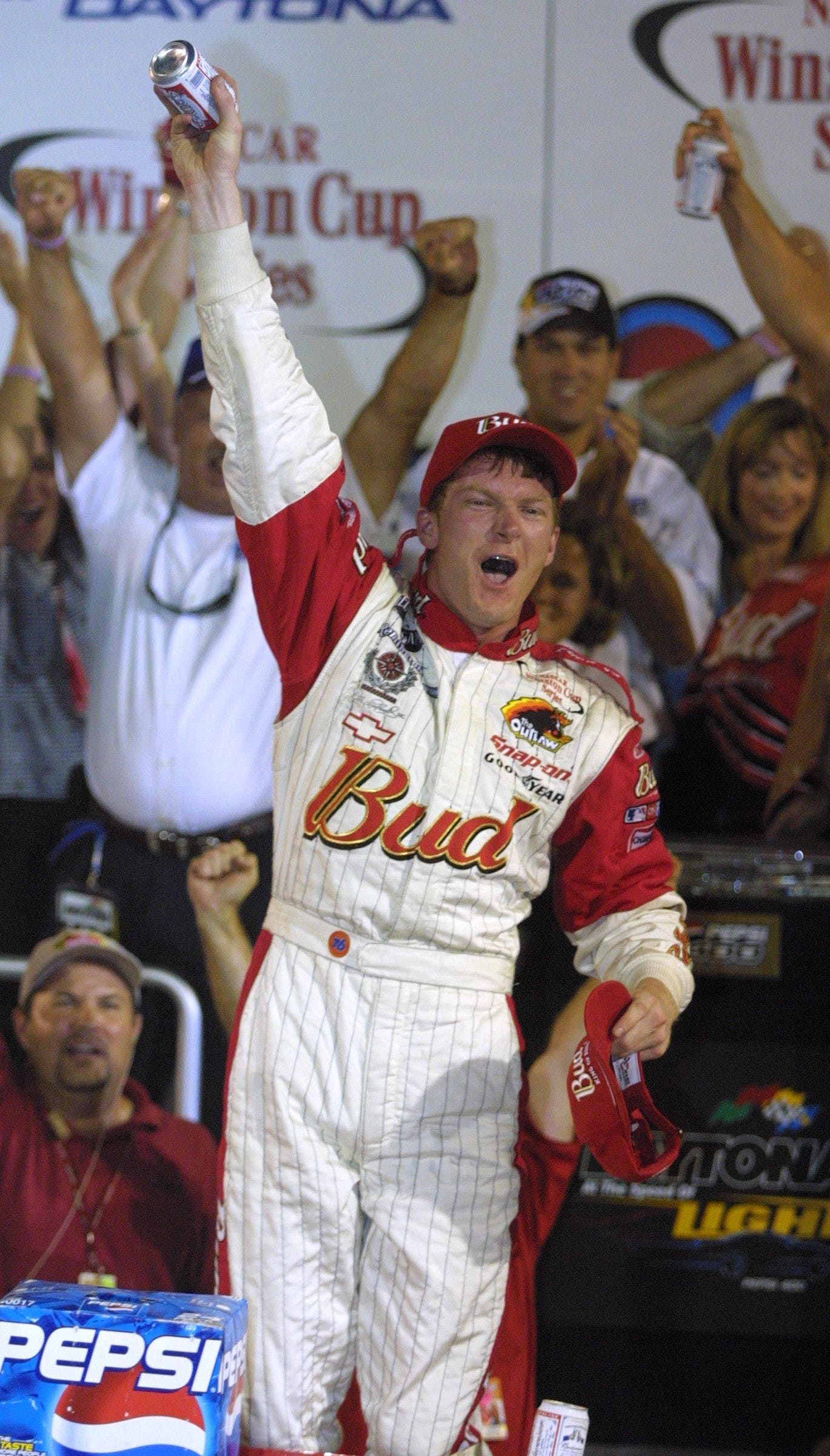 Dale Earnhardt Jr. celebrating his Pepsi 400 win at Daytona in 2001 - Source: Imagn