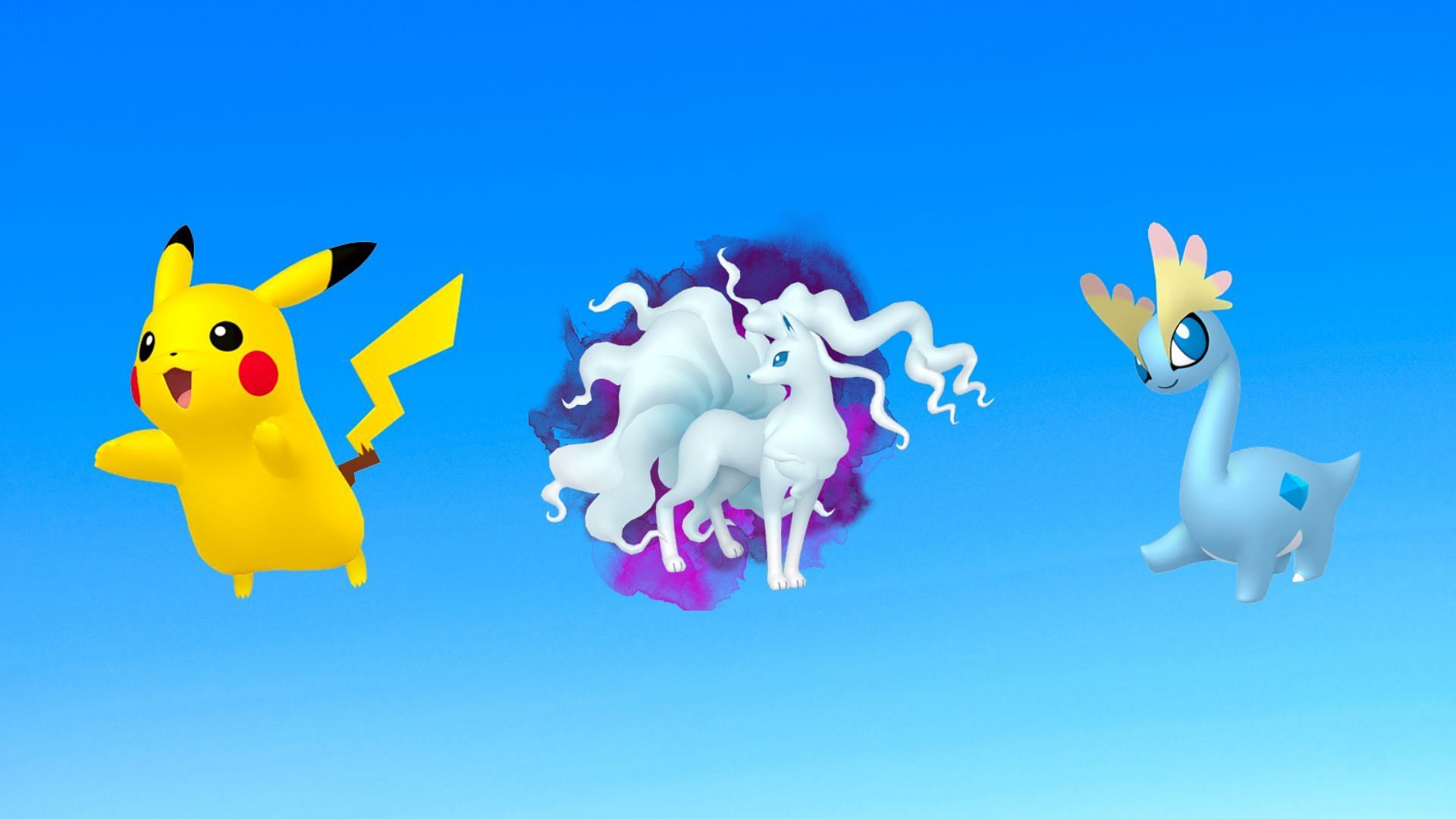 Pikachu (Libre), Shadow Alolan Ninetales, and Amaura (Image via TPC)