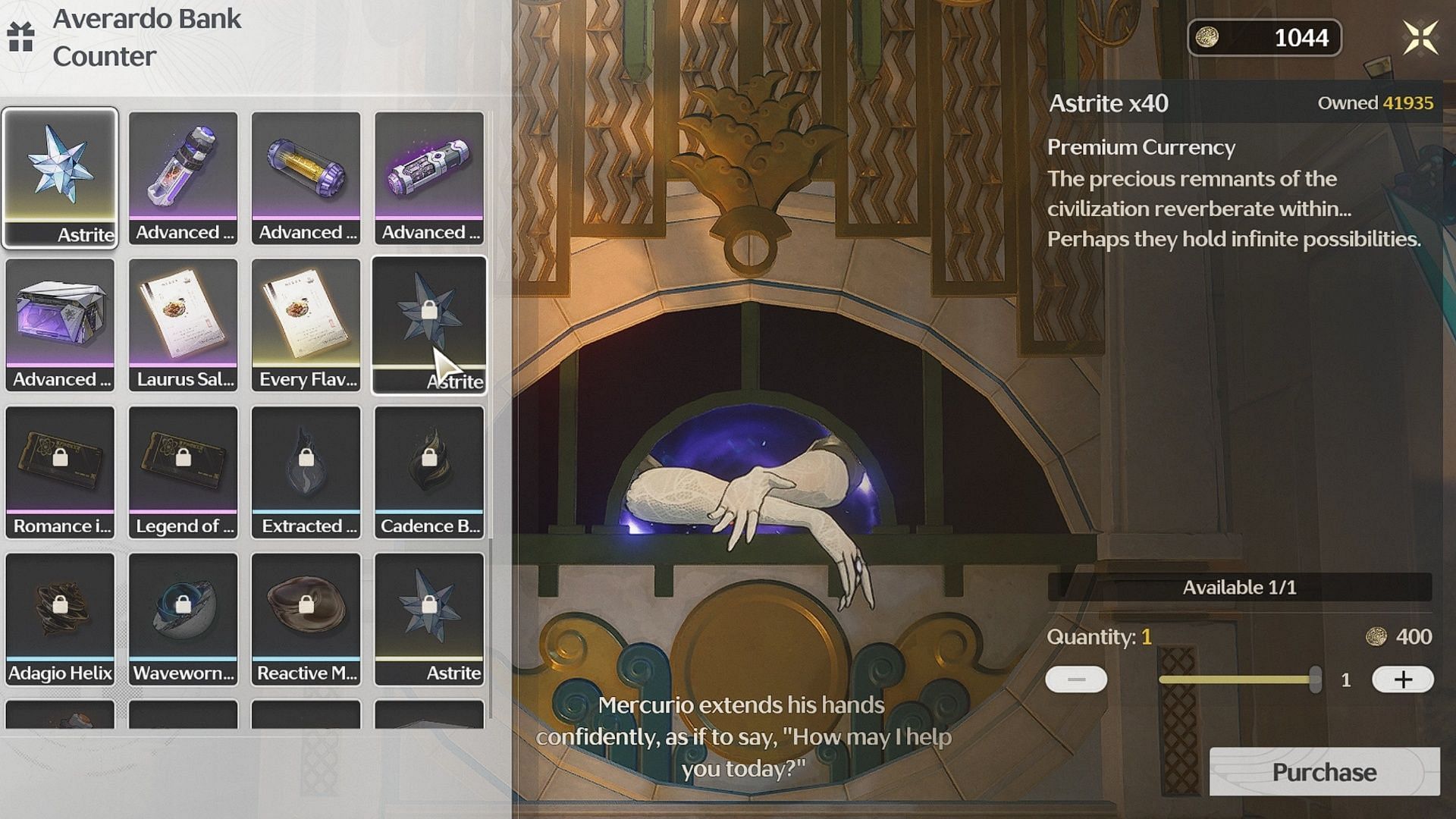 Items available for exchange at the Averardo Bank Counter (Image via Kuro Games)