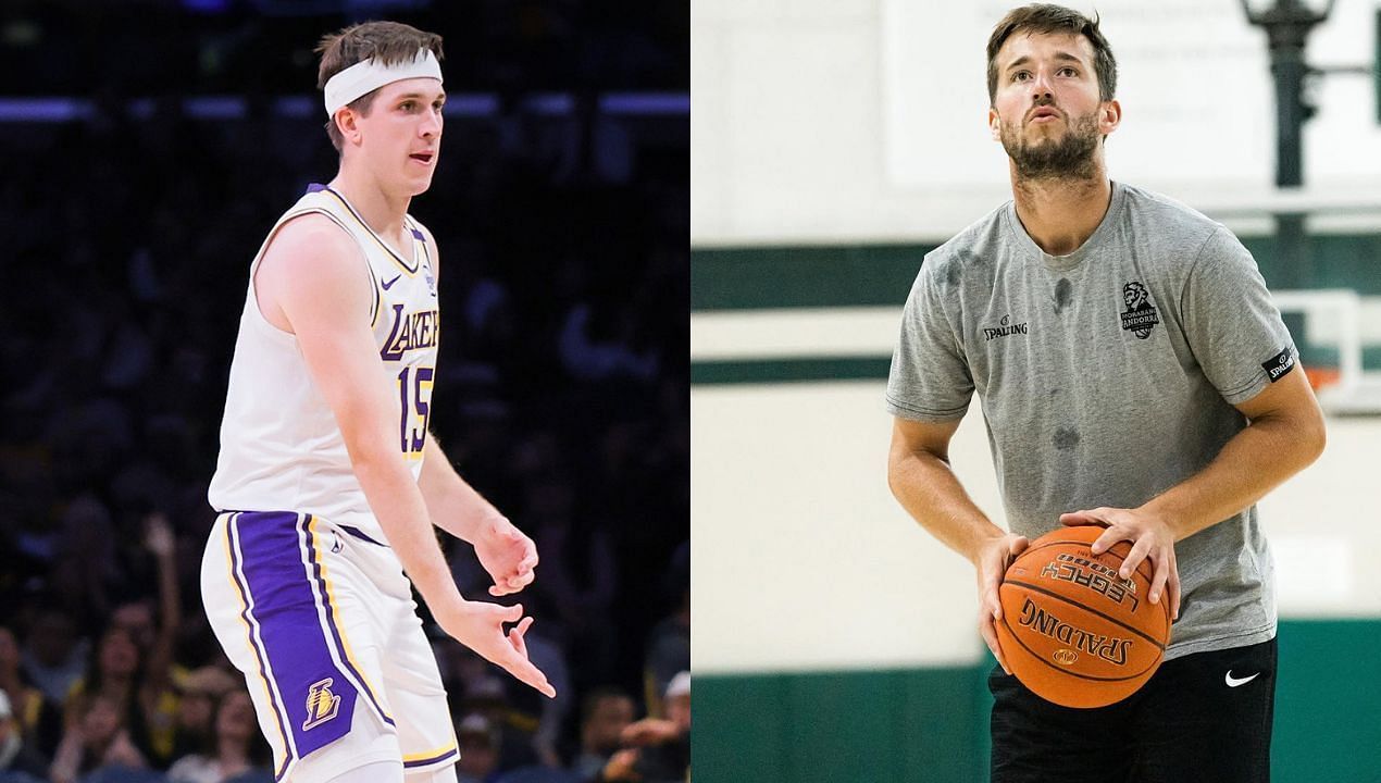 &quot;Better than Bronny&quot;: Lakers fans call on Rob Pelinka to sign Austin Reaves&rsquo; brother after he hits 9 3-pointers in knockout game. (Credit: Lakers/X and Spencer Reaves/Instagram)