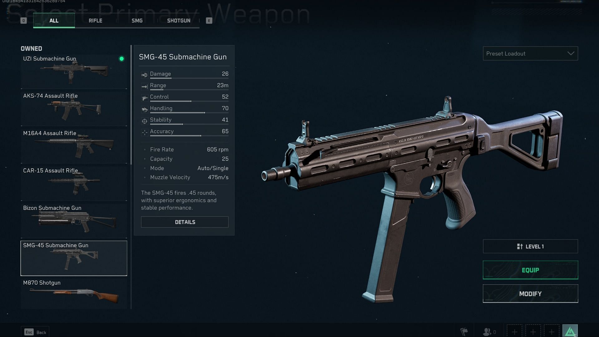 SMG-45 Submachine Gun in Delta Force (Image via TiMi Studio Group)