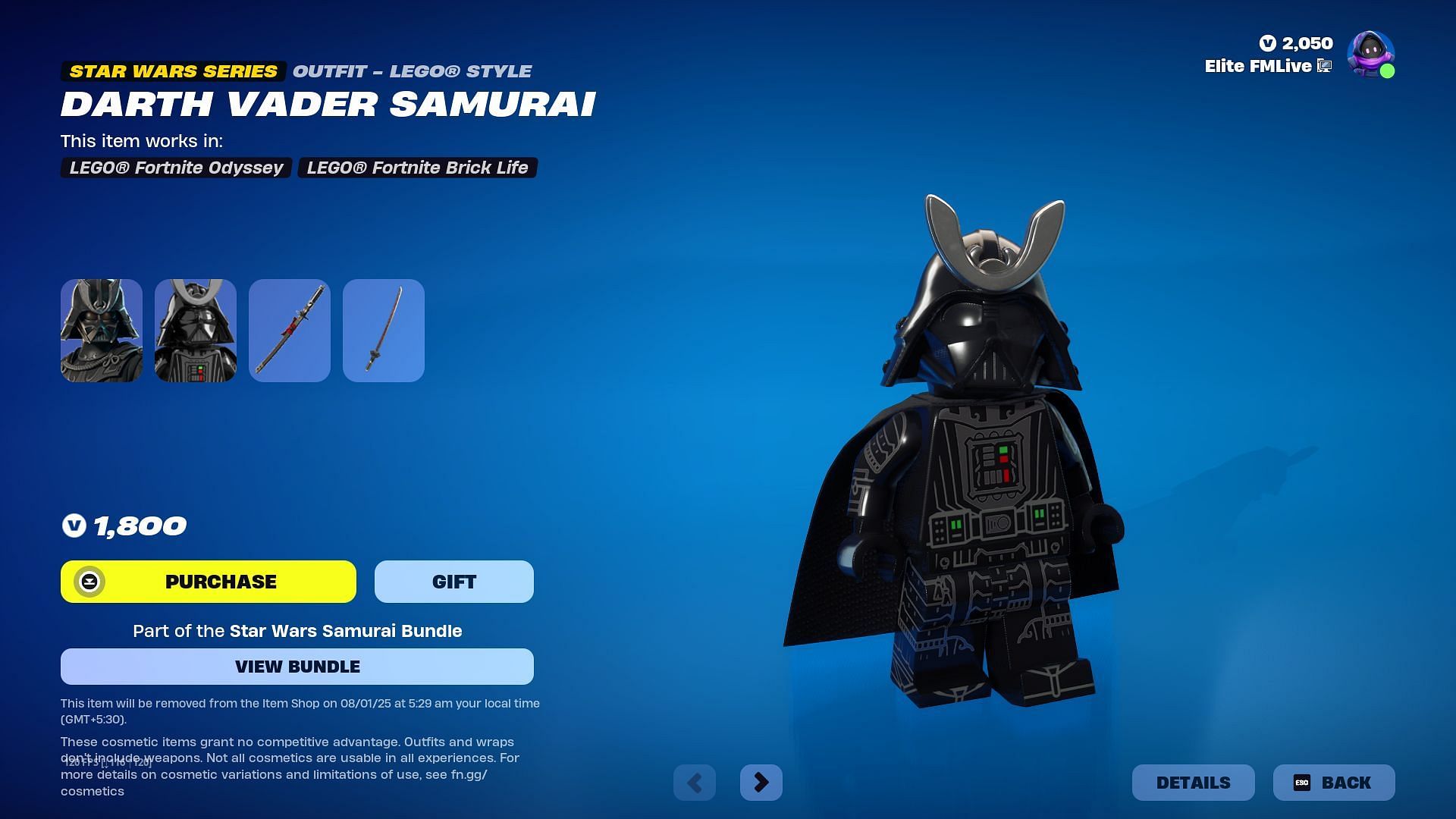 The Darth Vader Samurai and Stormtrooper Samurai skins will remain listed until January 8, 2025 (Image via Epic Games)