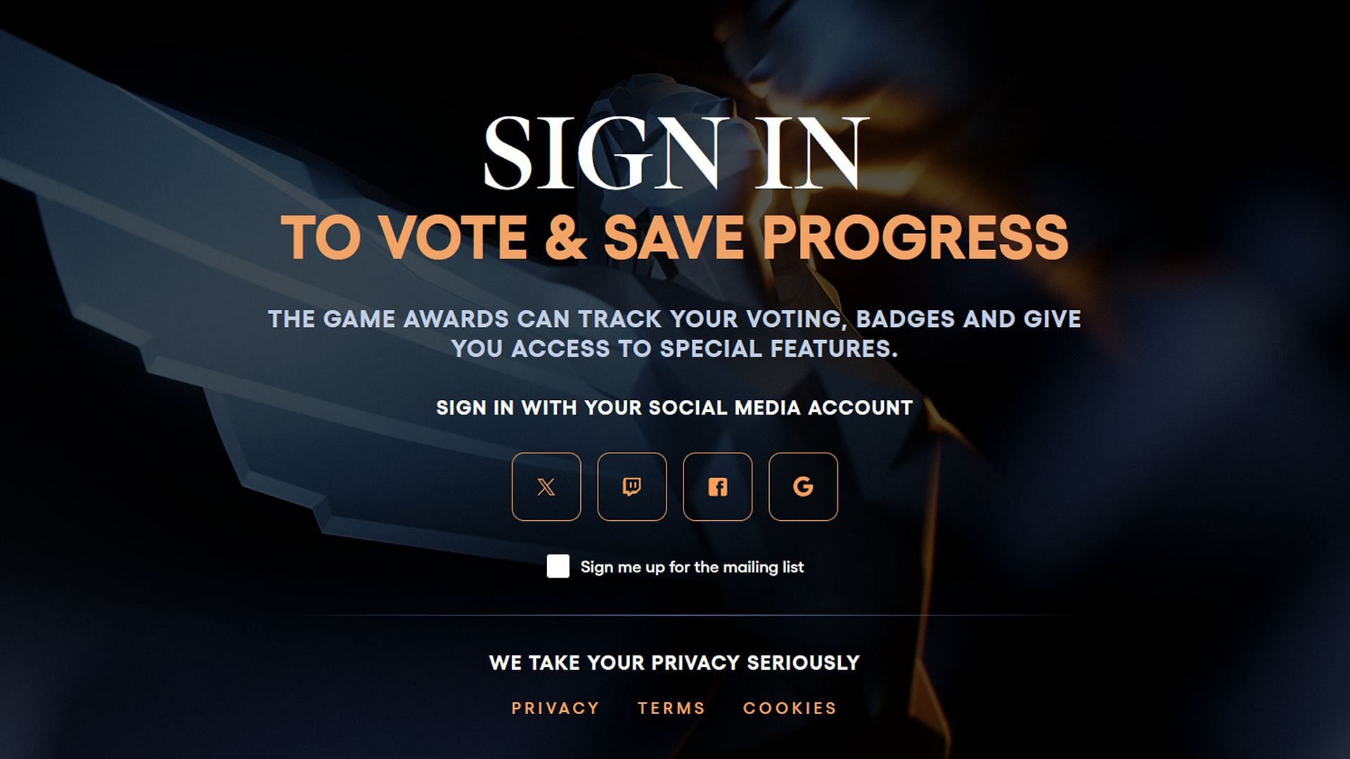 You need to sign in to be able to vote (Image via The Game Awards)