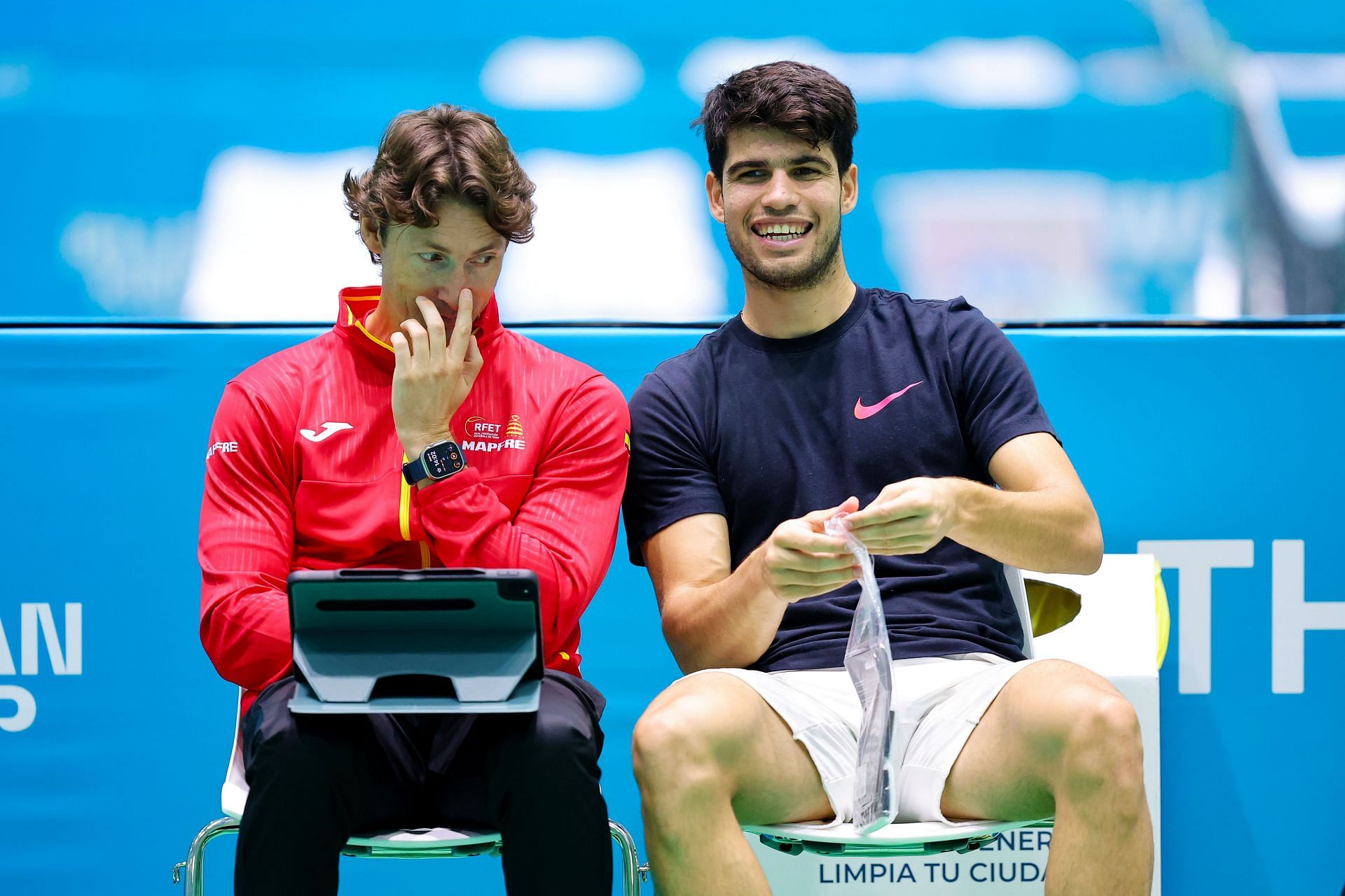 Juan Carlos Ferrero and Carlos Alcaraz at Davis Cup Finals 2024