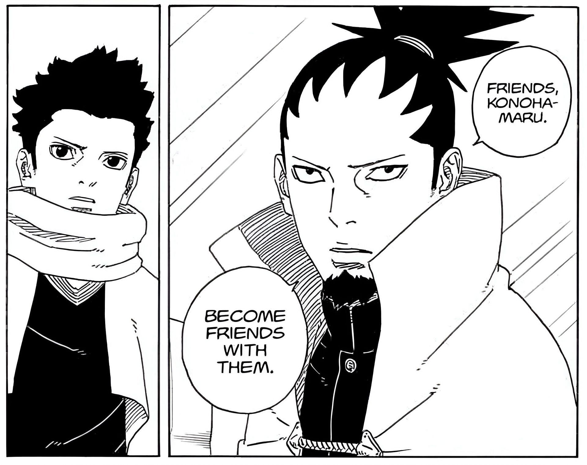 Konohamaru Sarutobi and Shikamaru Nara as seen in the manga (Image via Shueisha)