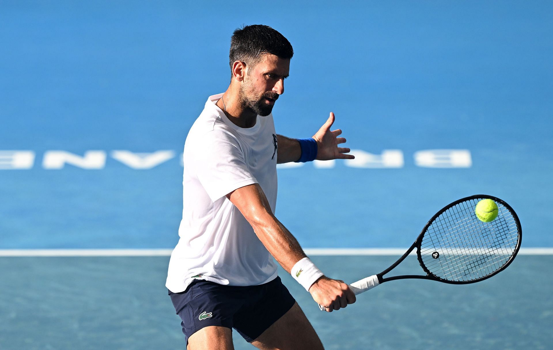 Novak Djokovic practicing ahead of the 2025 Brisbane International- Source: Getty