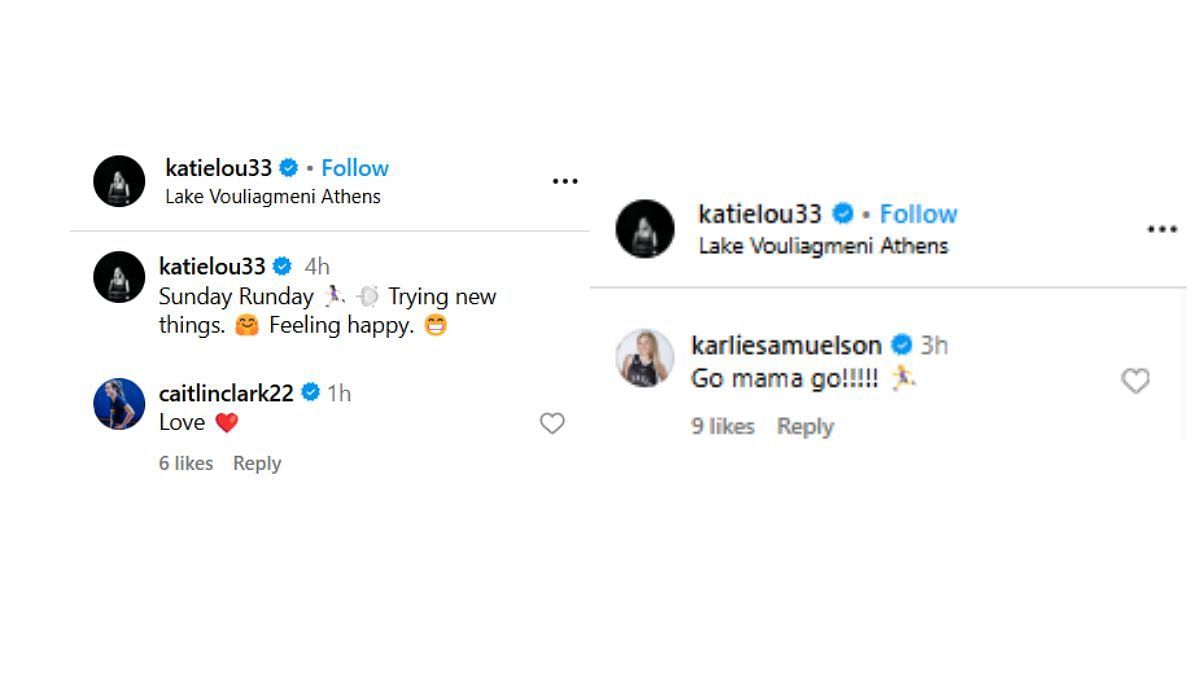 Caitlin Clark and Karlie Samuelson comment on Katie&#039;s recent post, Source: Instagram