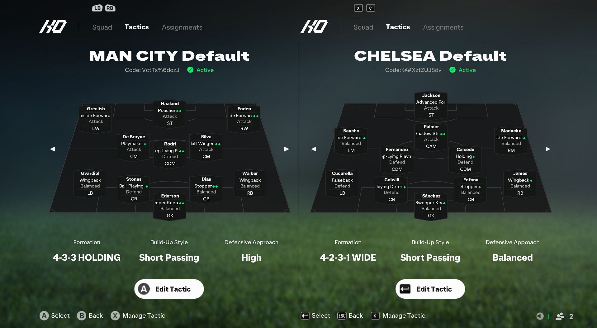 Man City vs Chelsea: Preset Tactics and Player Role Comparison in EA FC 25 (Image via EA Sports)