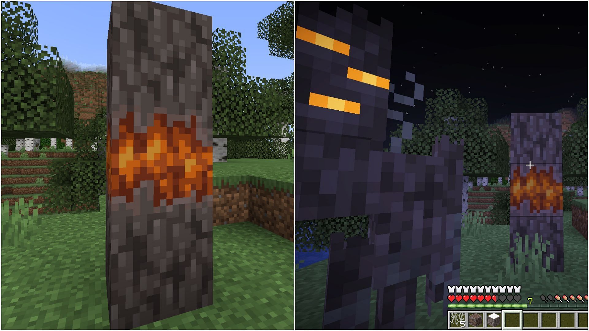 Place creaking heart between pale oak logs and wait for night (Image via Mojang Studios)