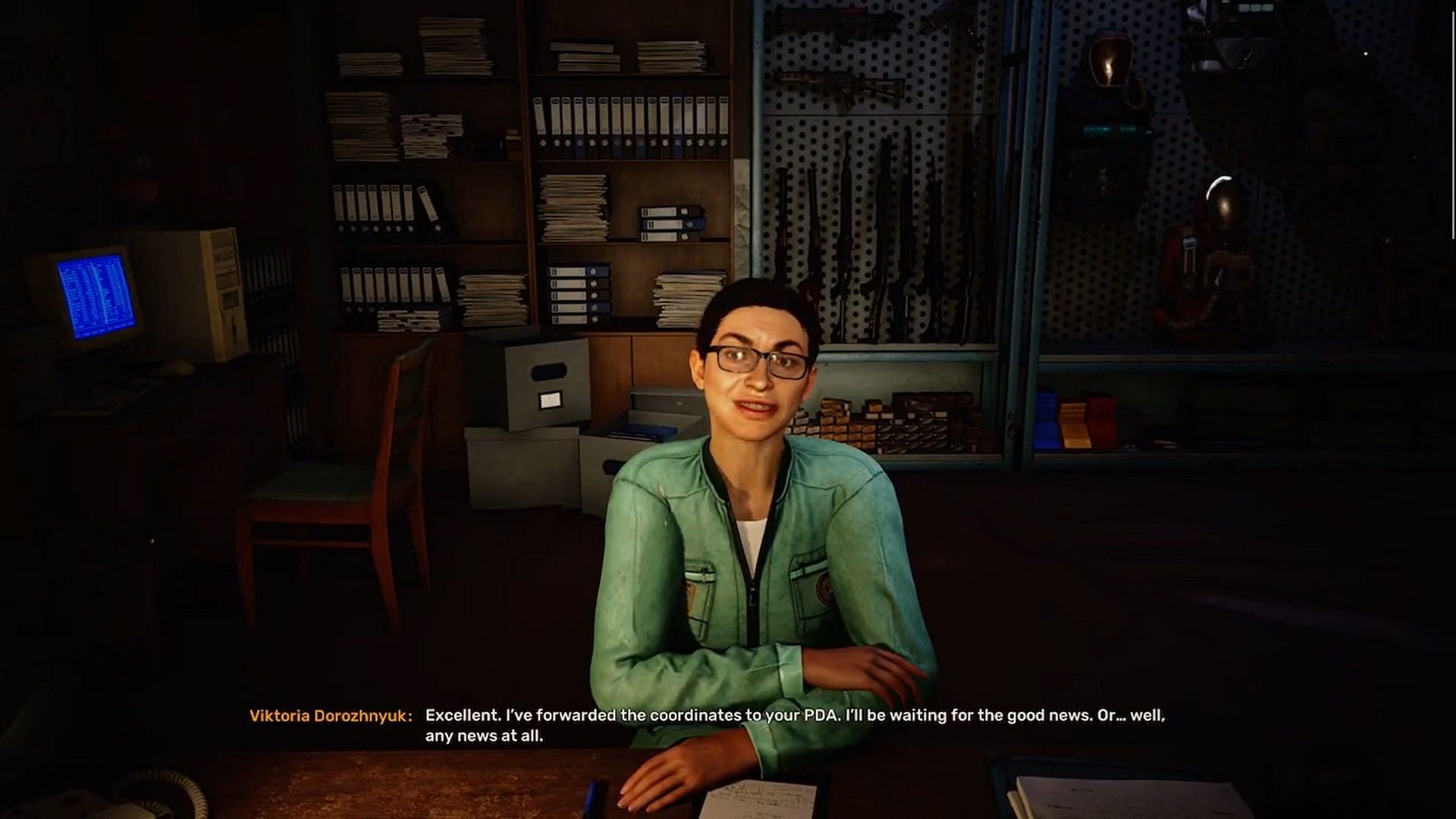 Speak with Viktoria to start the mission Black Sheep in Stalker 2. (Image via GSC Game World || YouTube@Manugames92)