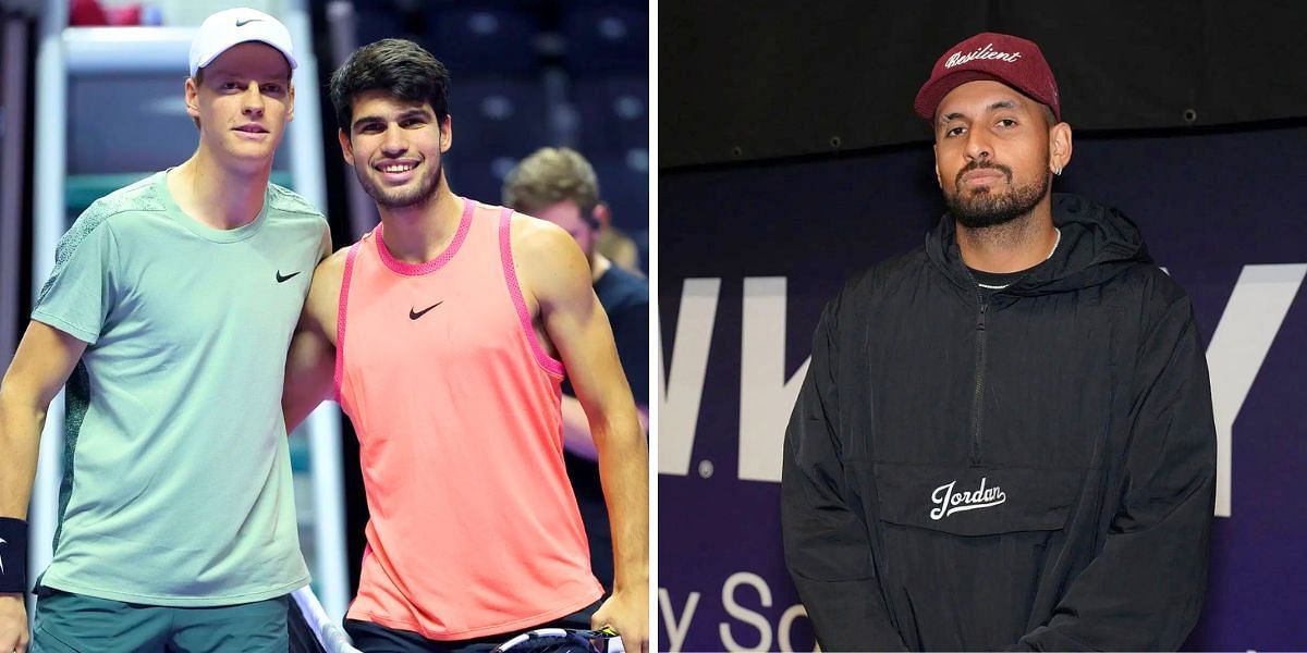 Carlos Alcaraz and Jannik Sinner (L) and Nick Kyrgios (R); ( Source - Getty Images)