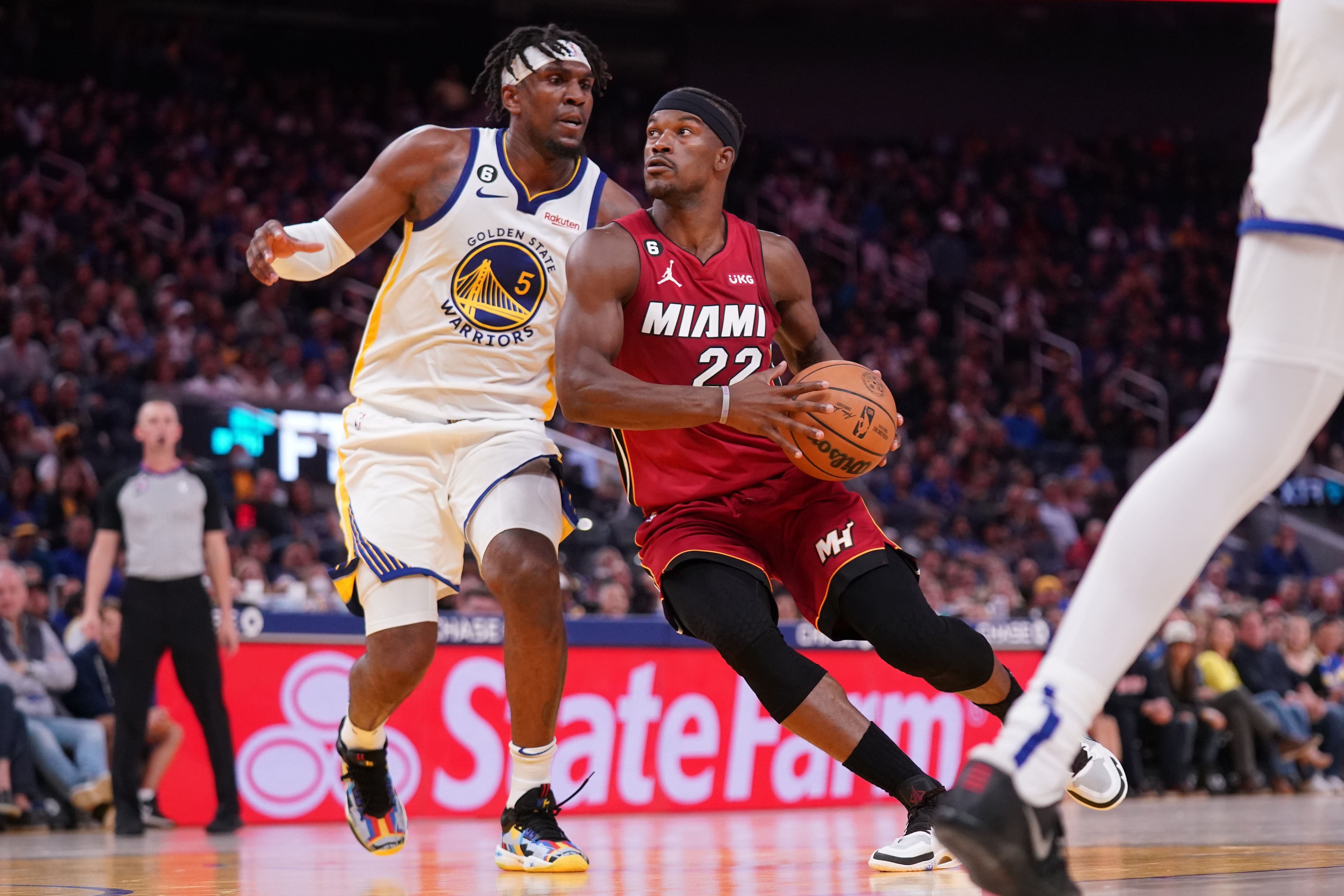 Jimmy Butler of the Miami Heat playing against the Golden State Warriors. (Photo: IMAGN)