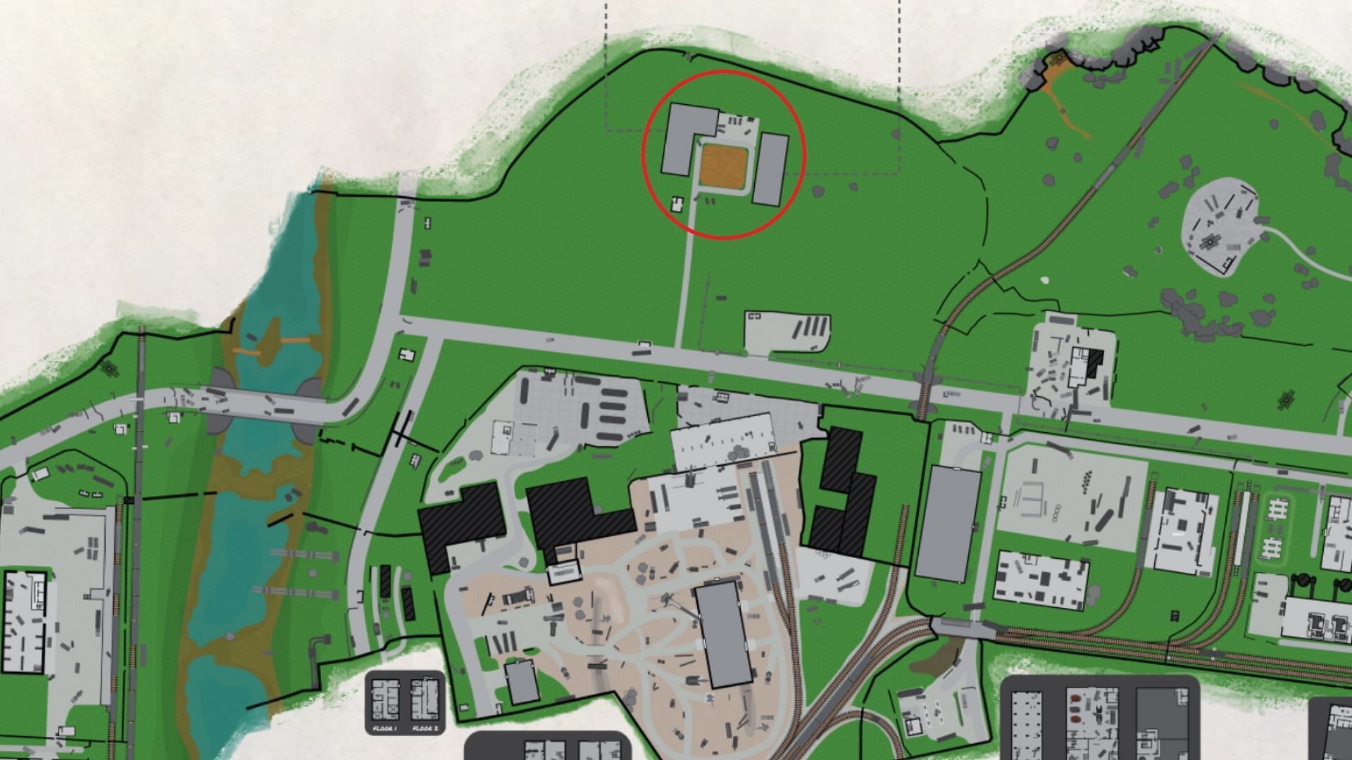 The Dorms area on Customs (Image via Battlestate Games II Map Genie)