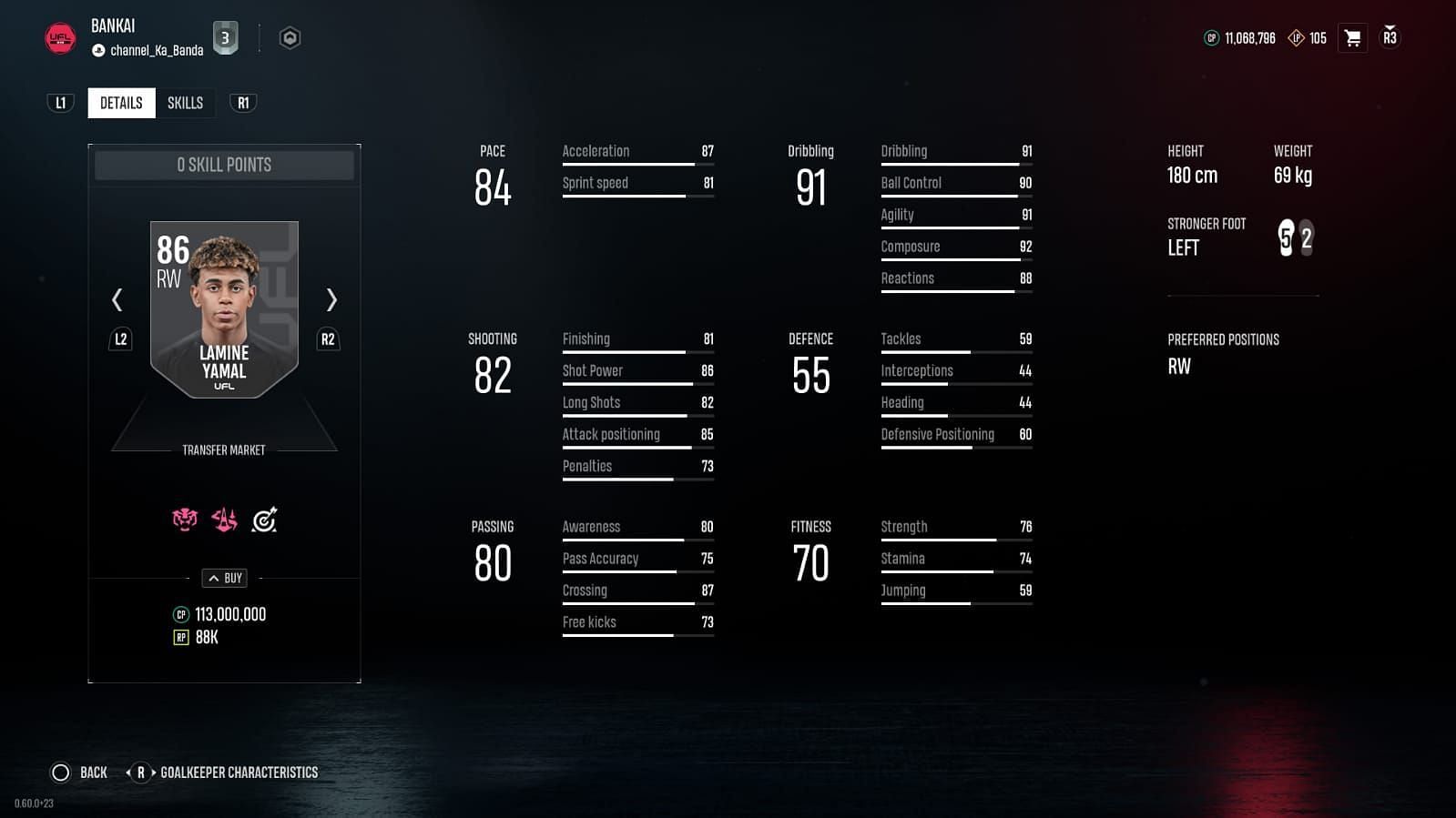 These are his stats (Image via UFL)