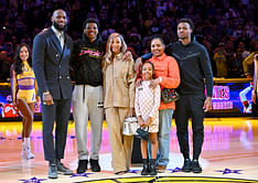 Savannah James, Zhuri and Bryce get their Christmas Day celebrations underway as LeBron and Bronny take on Warriors