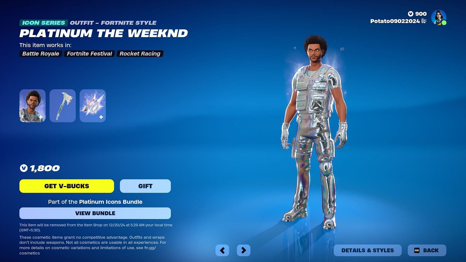 Platinum The Weeknd (Image via Epic Games)