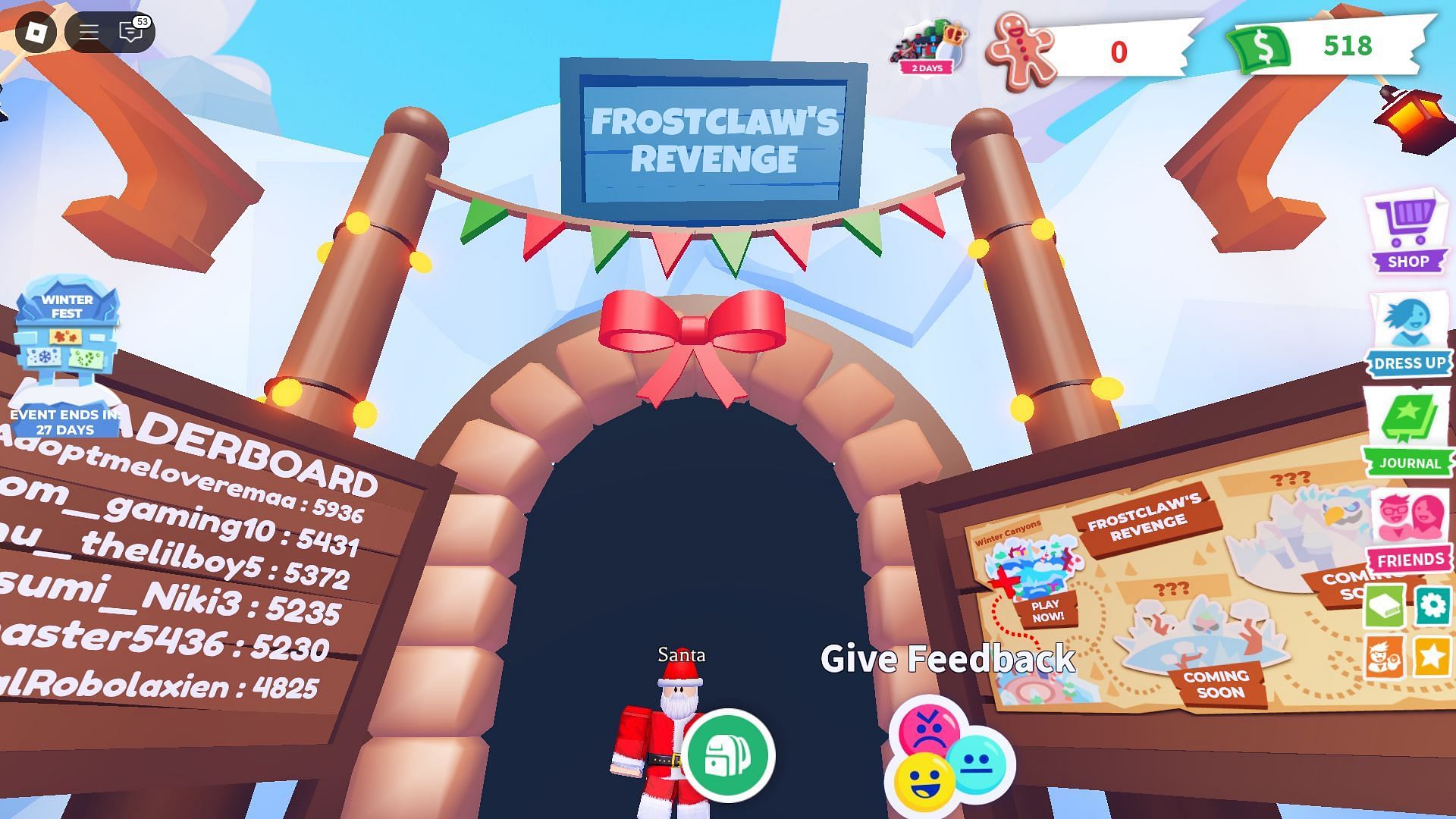 Frostclaw&#039;s Revenge minigame in Mistletroll Village (Image via Roblox)