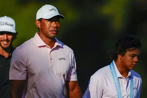 Tiger Woods is back with Charlie Woods this weekend (Image via Imagn)
