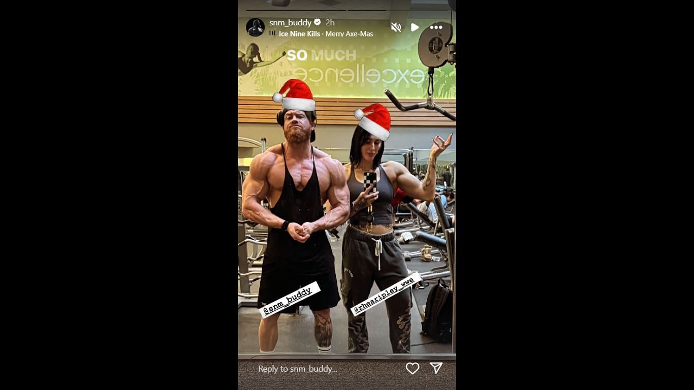 Buddy Matthews showing off his incredible physique alongside Rhea Ripley at the gym [Image source: Matthews&#039; Instagram handle]