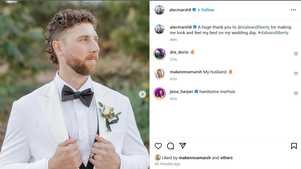 Screenshot of Makenna Marsh&#039;s comment on her husband&#039;s Instagram post (Image from - Instagram.com/@alecmarsh8)