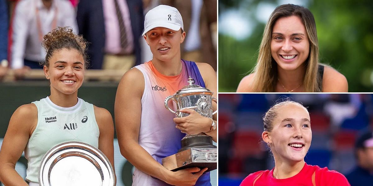 Jasmine Paolini and Iga Swiatek (left), Paula Badosa (top right), Mirra Andreeva (bottom right), Sources: Getty