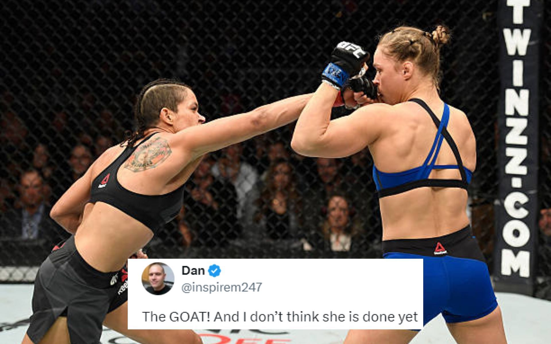 Fans react to Amanda Nunes (left) defeating Ronda Rousey (right). [Image courtesy: Getty] 