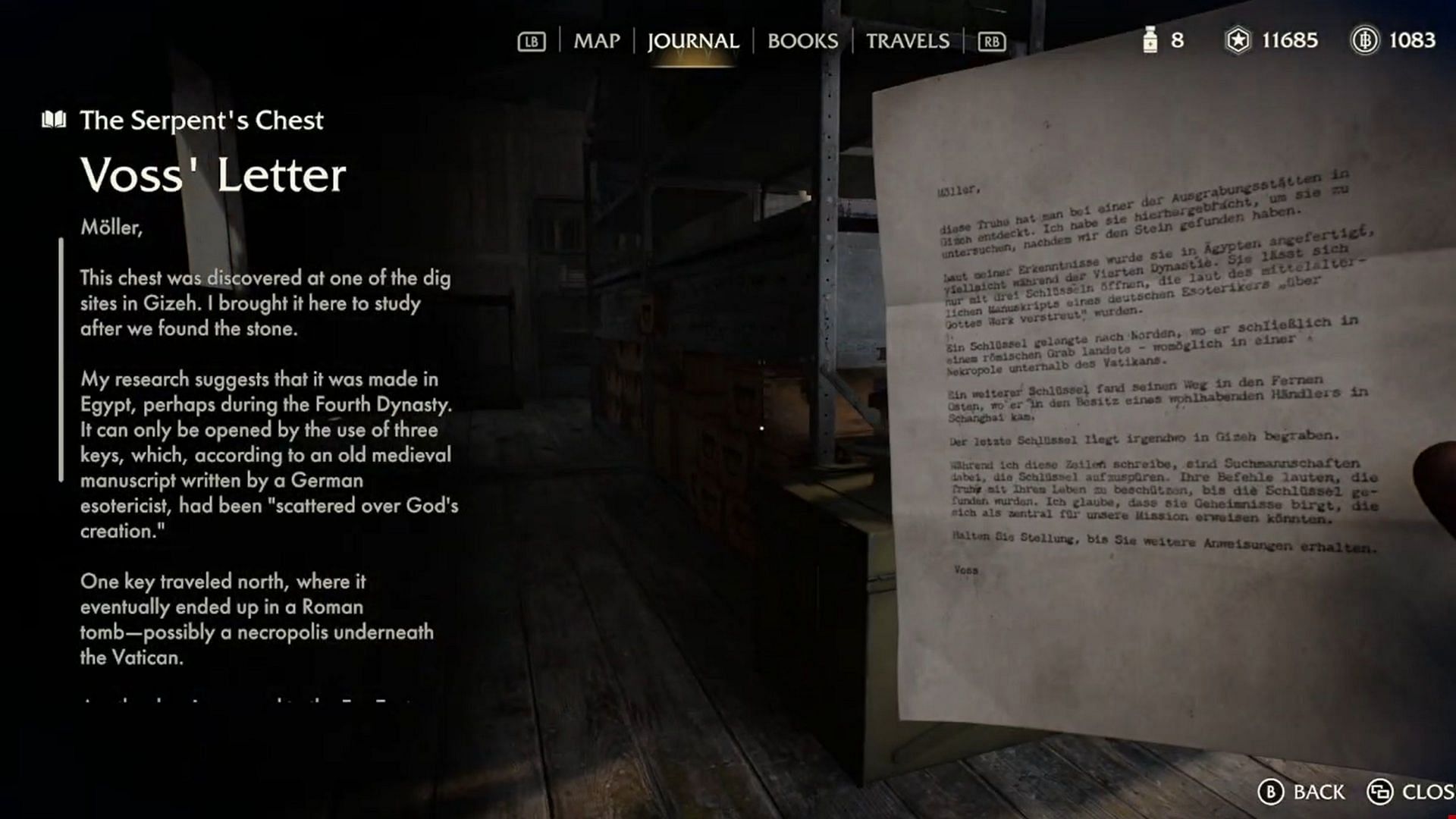 The letter from Voss (Image via Bethesda Softworks || YouTube/@Trophygamers)