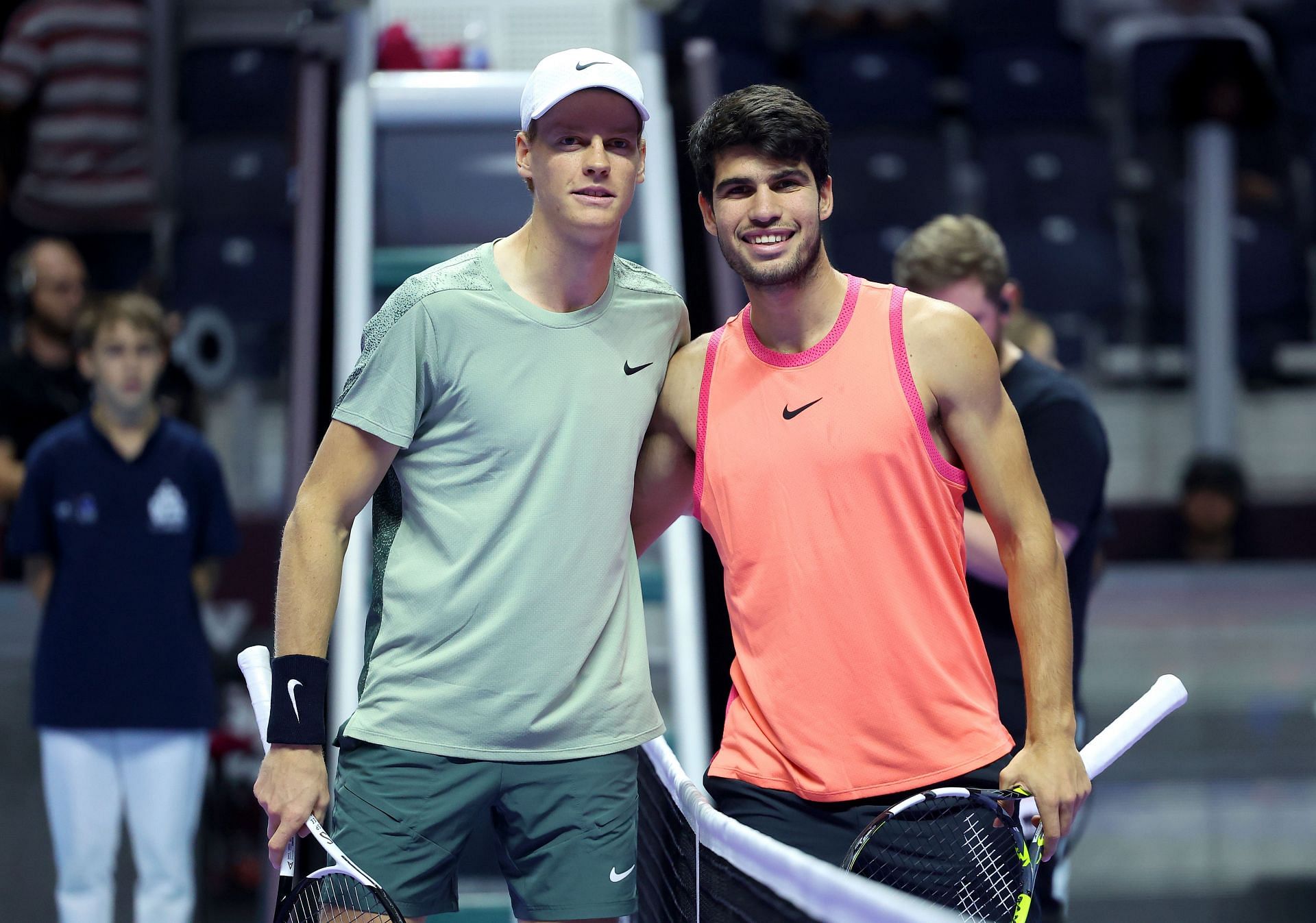 Jannik Sinner (L) and Carlos Alcaraz pictured at the Six Kings Slam | Image Source: Getty