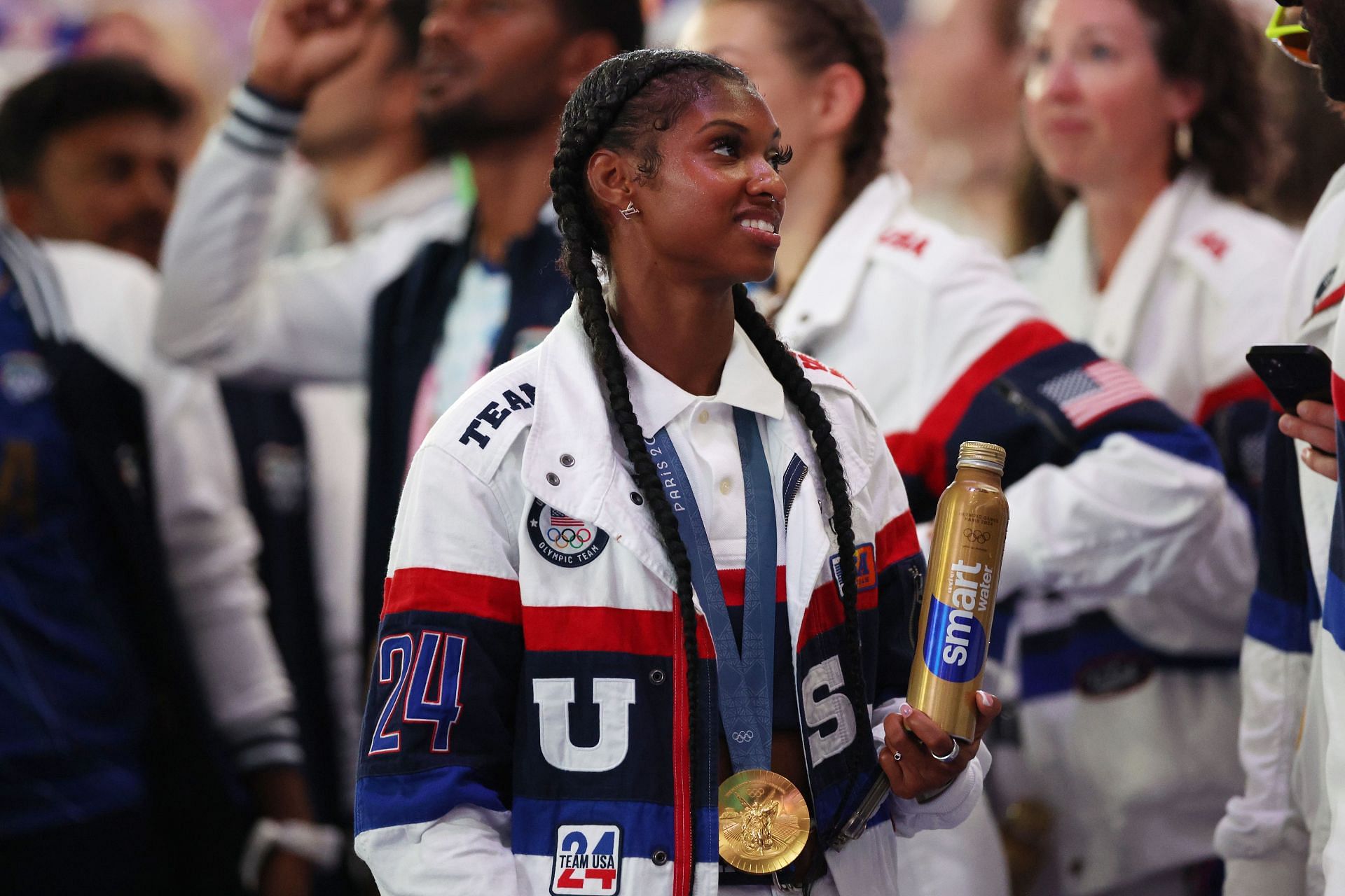 Masai Russell at the closing ceremony of the Paris Olympics [Image Source : Getty]