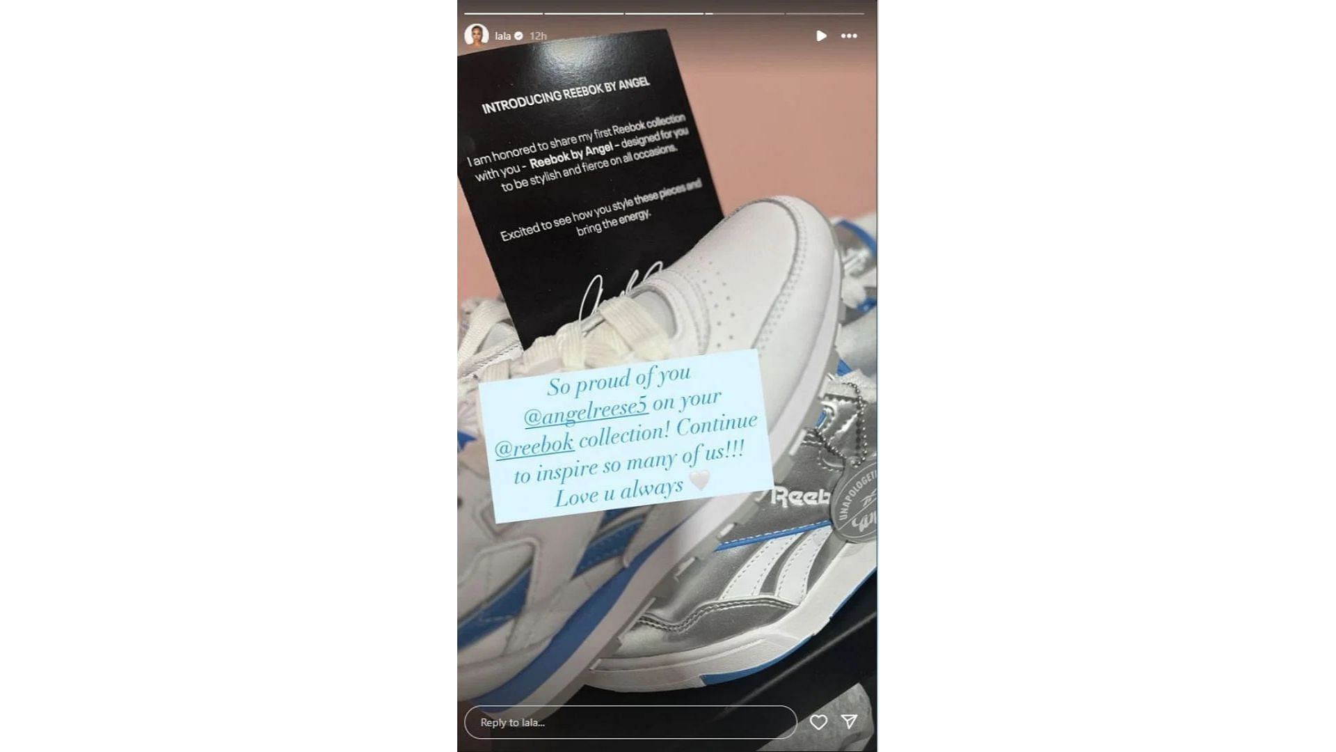 Anthony shouts out Angel Reese after receiving a pair of her Reebok sneakers. Photo Credit: La La Anthony's IG account.