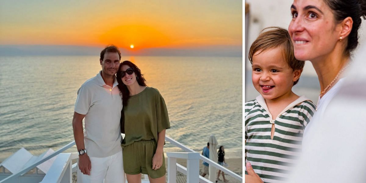 Rafael Nadal pictured with wife Maria (L), Maria pictured with their son (R) - Image Source: Getty, Instagram @rafaelnadal