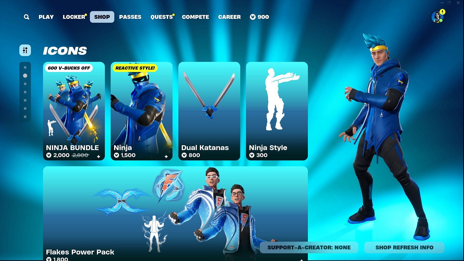 The Ninja skin in Fortnite can be purchased via the Ninja Bundle (Image via Epic Games)